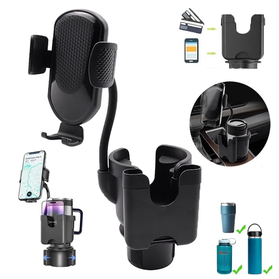 FungLam 3 in 1 Car Cup Holder Expander Phone Mount Card Slot Universal 360° Phone Holder