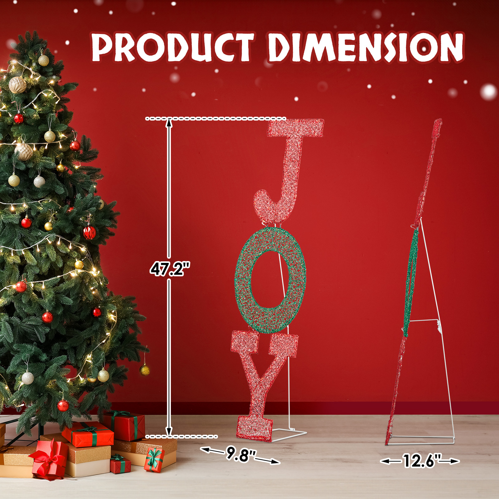 JOY Letter Sign Christmas Lighted Decoration Pre-lit 2D Letter Display with 45 LED Warm White Lights and Stakes for Xmas Outdoor Holiday Indoor Decor Lighted Holiday Displays