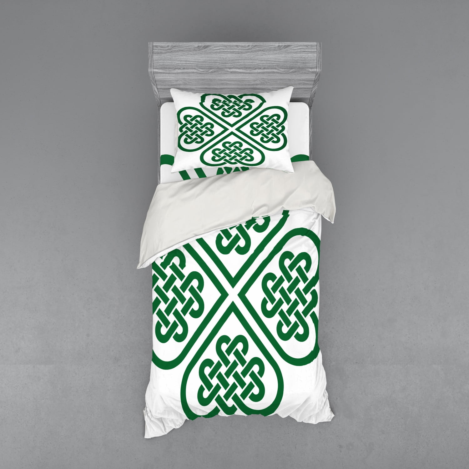 Celtic Duvet Cover Set, Monochrome 4 Leaf Clover Flower Shaped Timeless