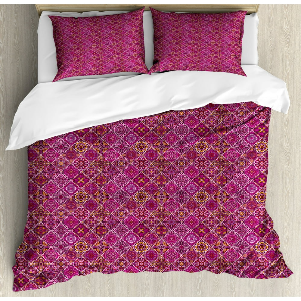 Moroccan Duvet Cover Set Queen Size, Art in Ancient Times Checkered