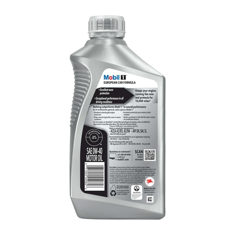 Mobil 1 FS European Car Formula Full Synthetic Motor Oil 0W-40, 1 Quart - Walmart.com Mobil 1 FS European Car Formula Full Synthetic Motor Oil 0W-40, 1 Quart - Walmart.com