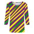 thumbnail image 4 of Uootdi Mardi Gras 3/4 Sleeve Shirts for Women Round Neck Fancy Mask Printed Graphic Tops Carnival Party Tees Trendy Mardi Gras Blouse Gift, 4 of 6