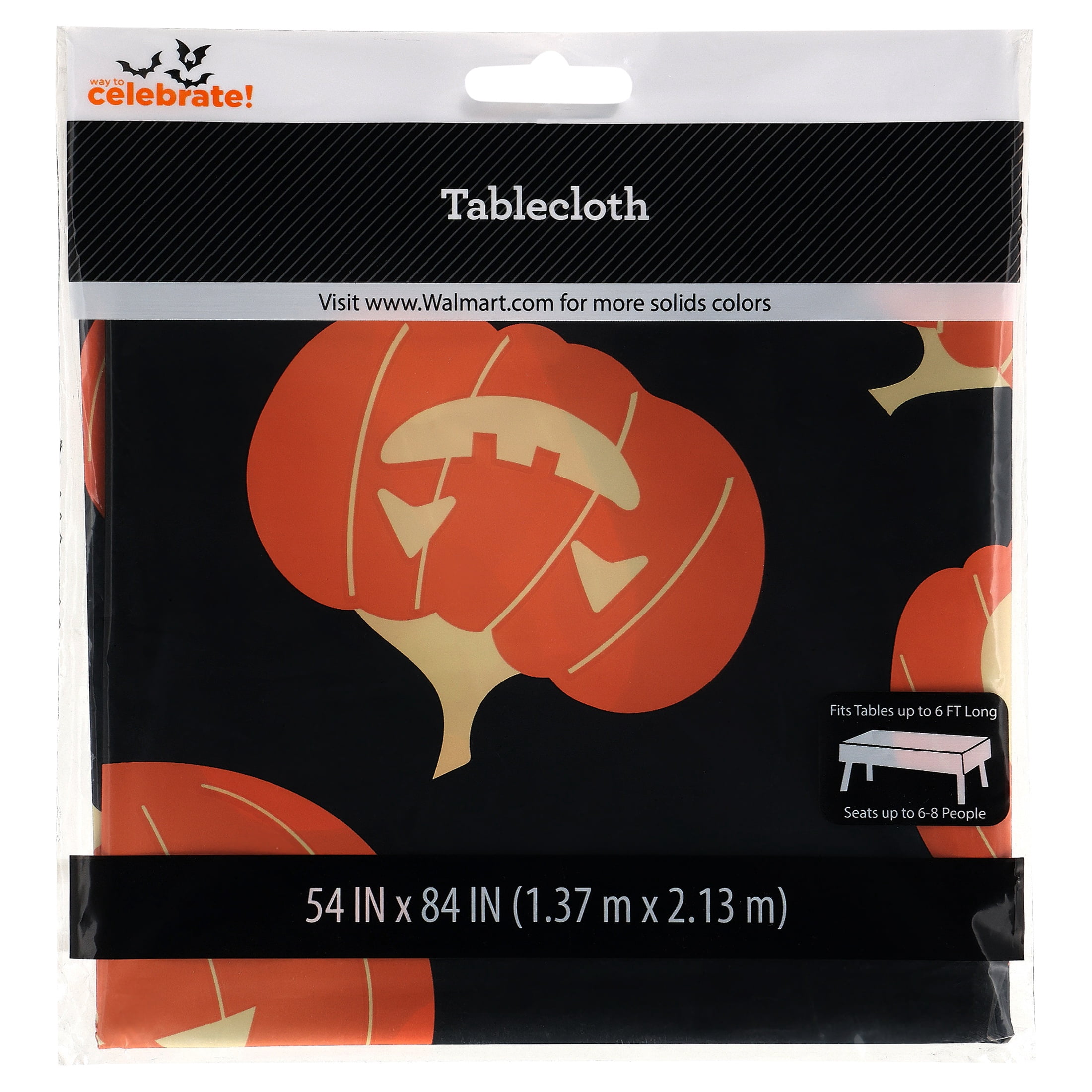 Jack-o'-Lantern Tablecloth, Black and Orange, 54" x 84", Halloween by Way To Celebrate