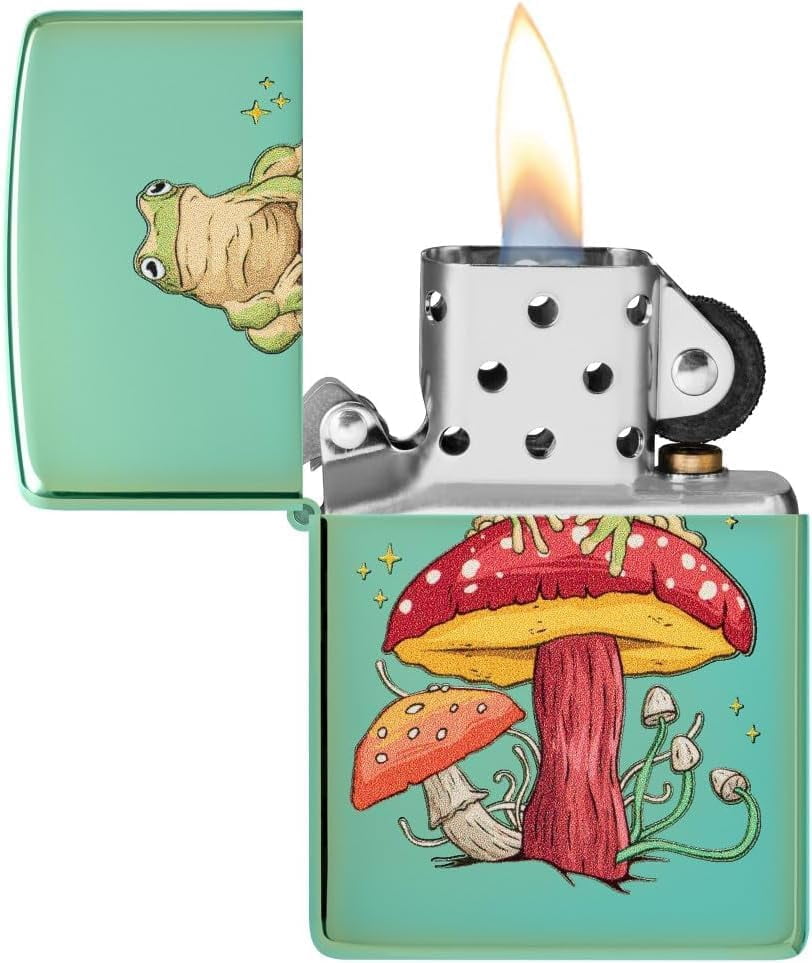 Zippo - Customized Message Mystical Frog and Mushrooms - High Polish Green 48973