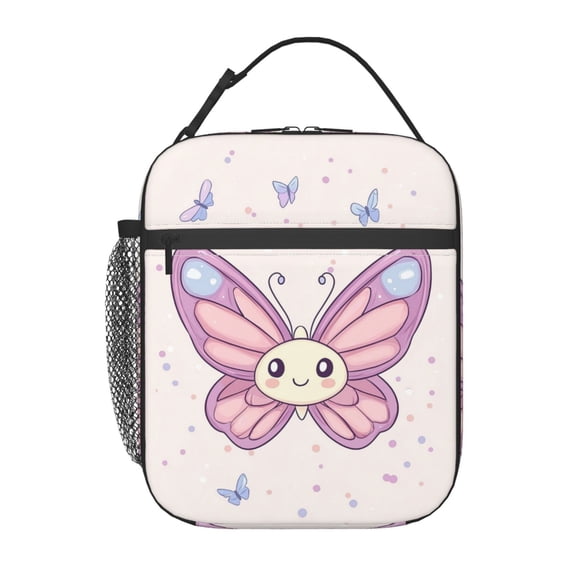 Chibi Style Butterfly Lunch Box Reusable Portable Lunch Bag Tote Bag for Work Picnic Hiking