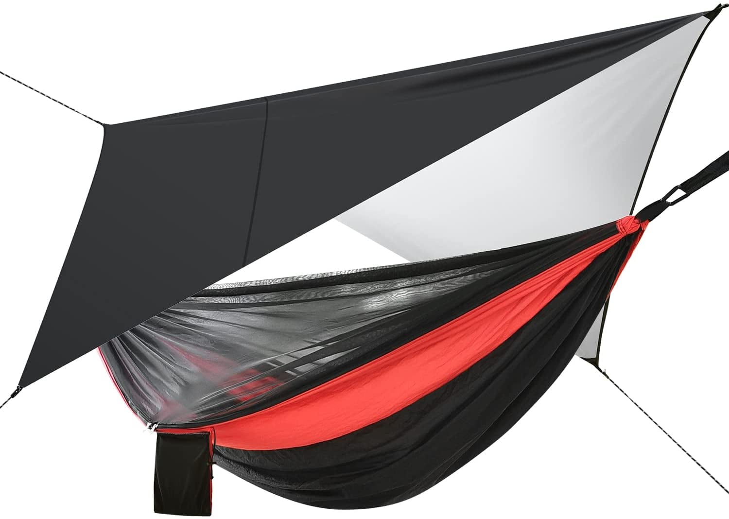 Happyun Camping Hammock with Mosquito Net and Rainfly Single Portable Hammock with Tree Straps