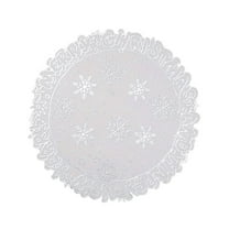 PuSpu Christmas Snowflake PVC Table Mat 38cm Round Silver Waterproof Heat-Resistant Western Style Decoration Durable Placemat for Holiday Dinner Party Dining Table Protective Cover 1pc