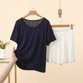 thumbnail image 2 of Women's 2 Piece Polka Dot Loungewear Set Short Sleeve Crew Neck Top with Elastic Waist Pants Breathable Casual Pajama Outfit for Home Nightwear Blue XXL(XXL), 2 of 4