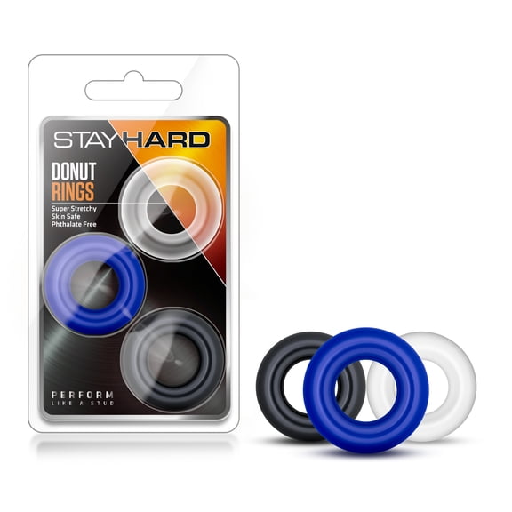 Blush Stay Hard Vibrating Cock Rings  Pack of 3 Blue