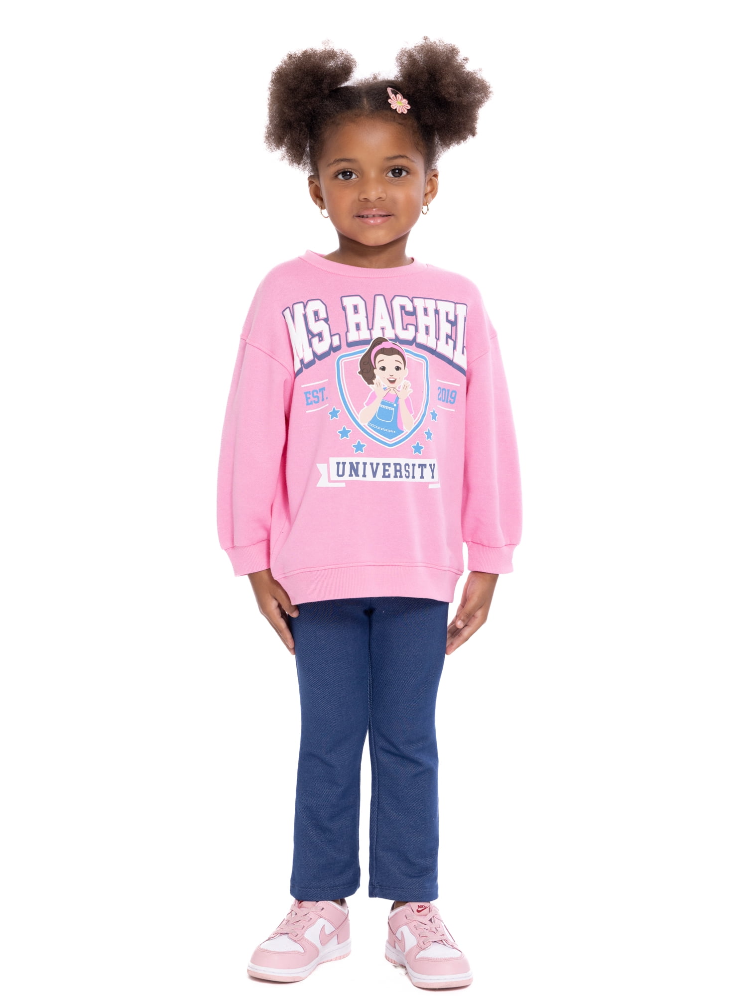 Ms. Rachel Toddler Girls Long Sleeve Graphic Print Sweatshirt and Matching Flare Leggings Set, 2-Piece, Sizes 12M-5T