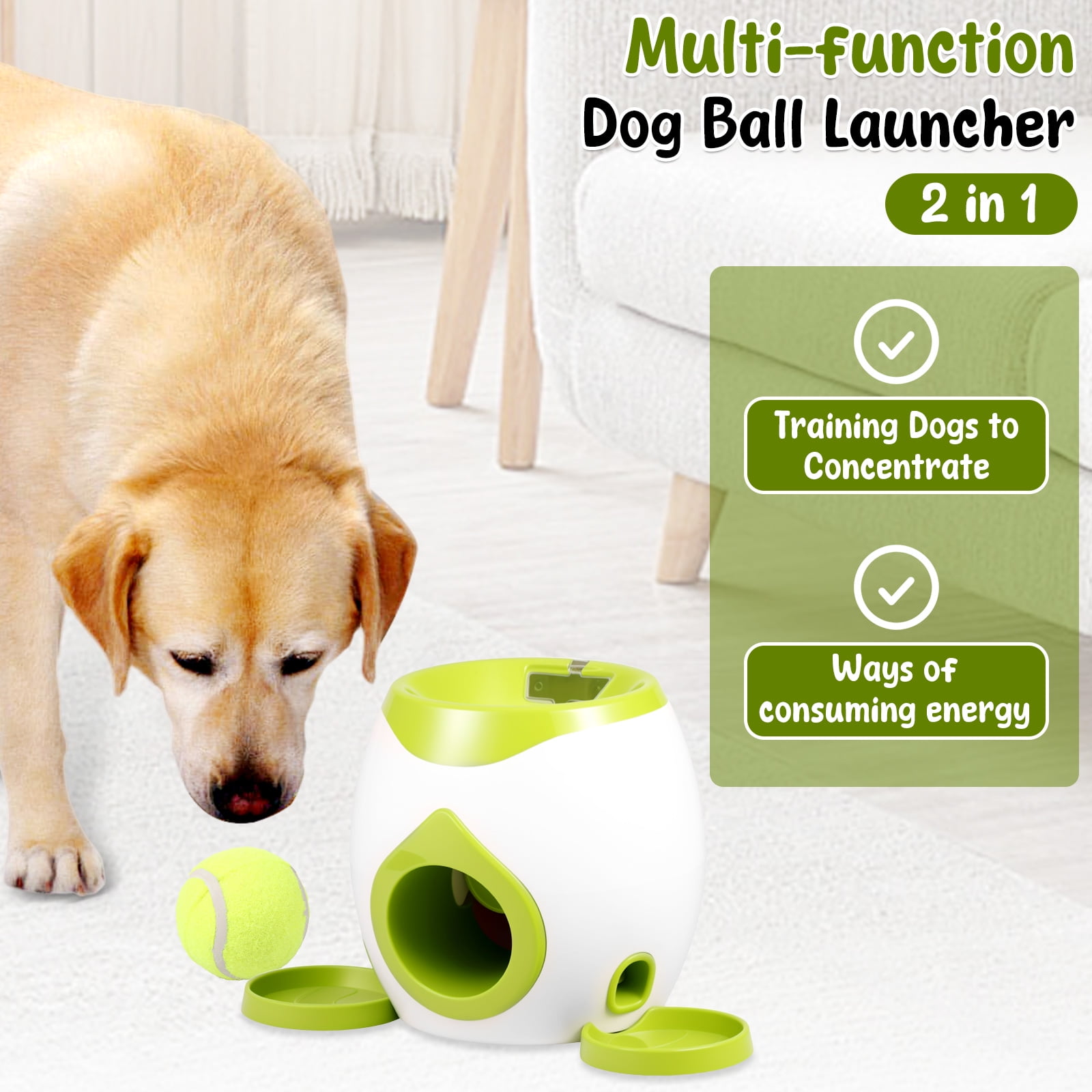 Dog Ball Launcher Interactive Puppy Ball Thrower Machine with Automatic Treat Dispenser Fun Dog Training Toys for Indoor Outdoor
