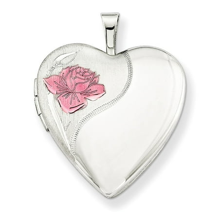 Roy Rose Jewelry Sterling Silver 20mm with Enameled Rose Heart Locket 18'' length