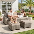 thumbnail image 3 of Ovios 7 Pieces Outdoor Patio Furniture Set All-Weather Rattan Wicker Sectional Sofa and Chairs with Ottomans, Beige, 3 of 9