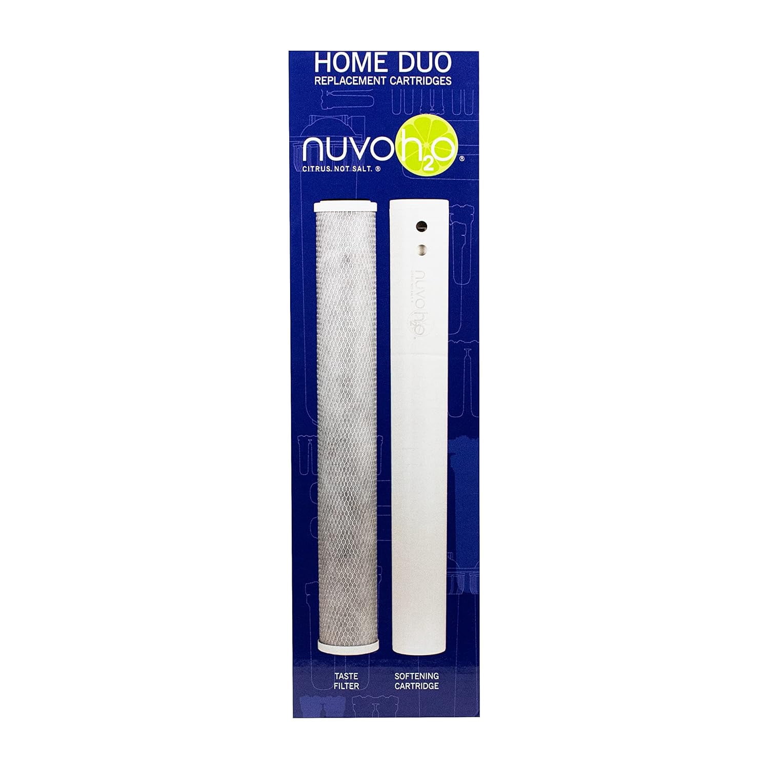 NuvoH2O Replacement Cartridge for Home Duo System, 2-Stage Citrus-Based Salt-Free Water Filter with Carbon Filter, Helps Improve Water Taste & Reduce Scale Build-Up