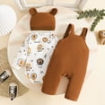 thumbnail image 6 of TOWED22 Baby Boy Clothes Fall Winter Outfit Long Sleeve Textured Romper Pocket Suspender Pants Hat 3 Piece Set 0 3 6 9 12 18 24 Months,Brown,12-18 M, 6 of 9