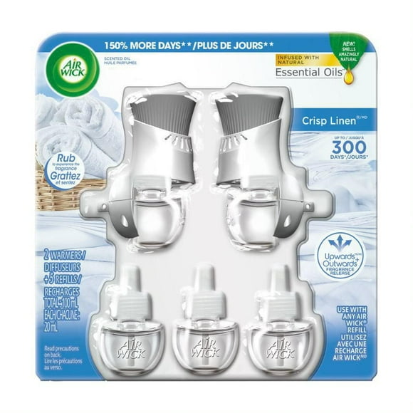 Kit d'huile parfumée Air Wick (2 réchauds + 5 recharges), linge impeccable, assainisseur d'air