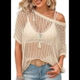 thumbnail image 2 of Blusa de Punto Calada de Corta con Cuello Redondo de Verano para Mujer, Color Albaricoque S, 2 of 6