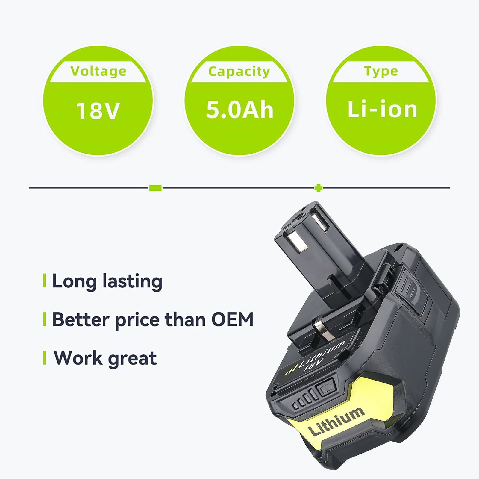 DASNITE Upgrade 18V 5.0Ah P108 Battery Replacement for Ryobi 18 Volt Battery Lithium P102 P103 P104 P105 P107 P109 P122