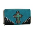 thumbnail image 1 of Western Zip Around Rhinestone Cross Wallet, Turquoise, 1 of 1