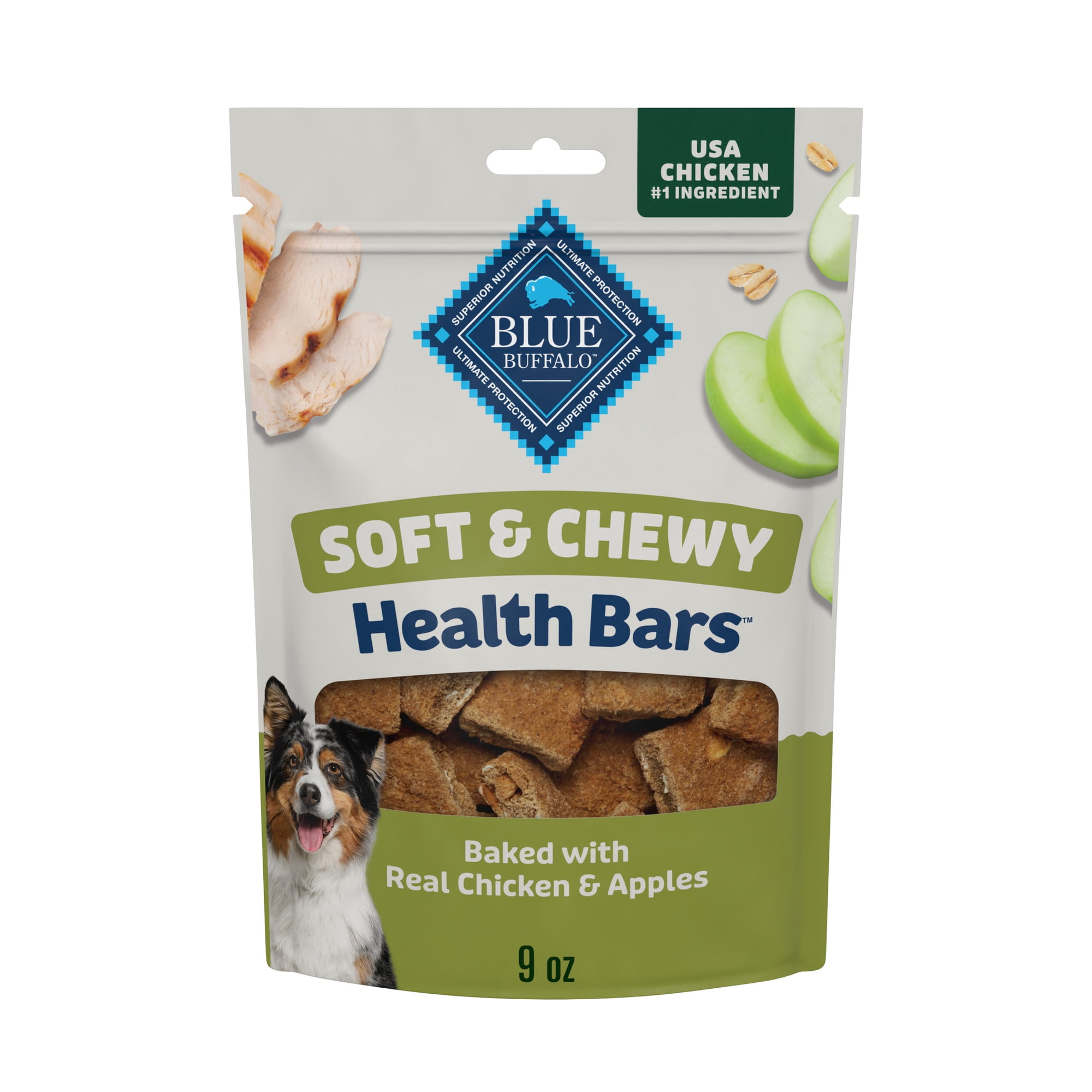 Blue Buffalo Soft & Chewy Health Bars Baked with Real Chicken & Apples, Dog Treats, 9 oz.
