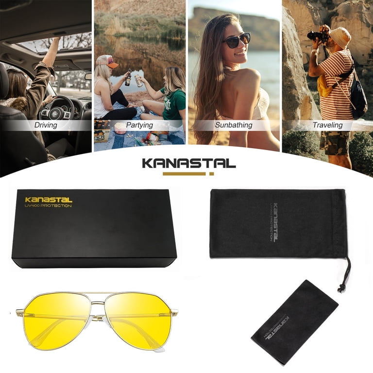 Kanastal Pilot Night Driving Glasses, Gold Metal Frame UV400 photo 5