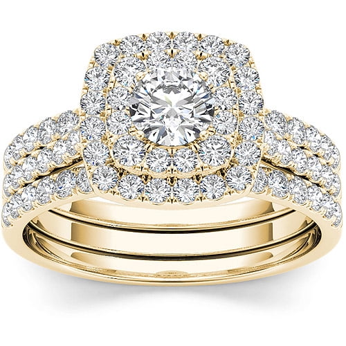 1-1/2 Carat T.W. Diamond 10kt Yellow Gold Double Halo Engagement Ring ...