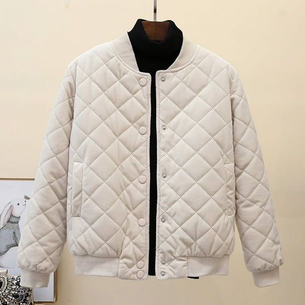 Chaqueta corta de algodón de invierno para mujer con terciopelo dorado en forma de diamante y chaqueta de béisbol gruesa de algodón
