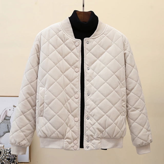 Chaqueta corta de algodón de invierno para mujer con terciopelo dorado en forma de diamante y chaqueta de béisbol gruesa de algodón