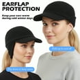 thumbnail image 4 of AYAMAYA 1Pack Women's Fleece Ponytail Hat with Drop Down Earflap, Stretchy Warm Winter Hat with Ponytail Hole for Running Hiking, Black, 4 of 10