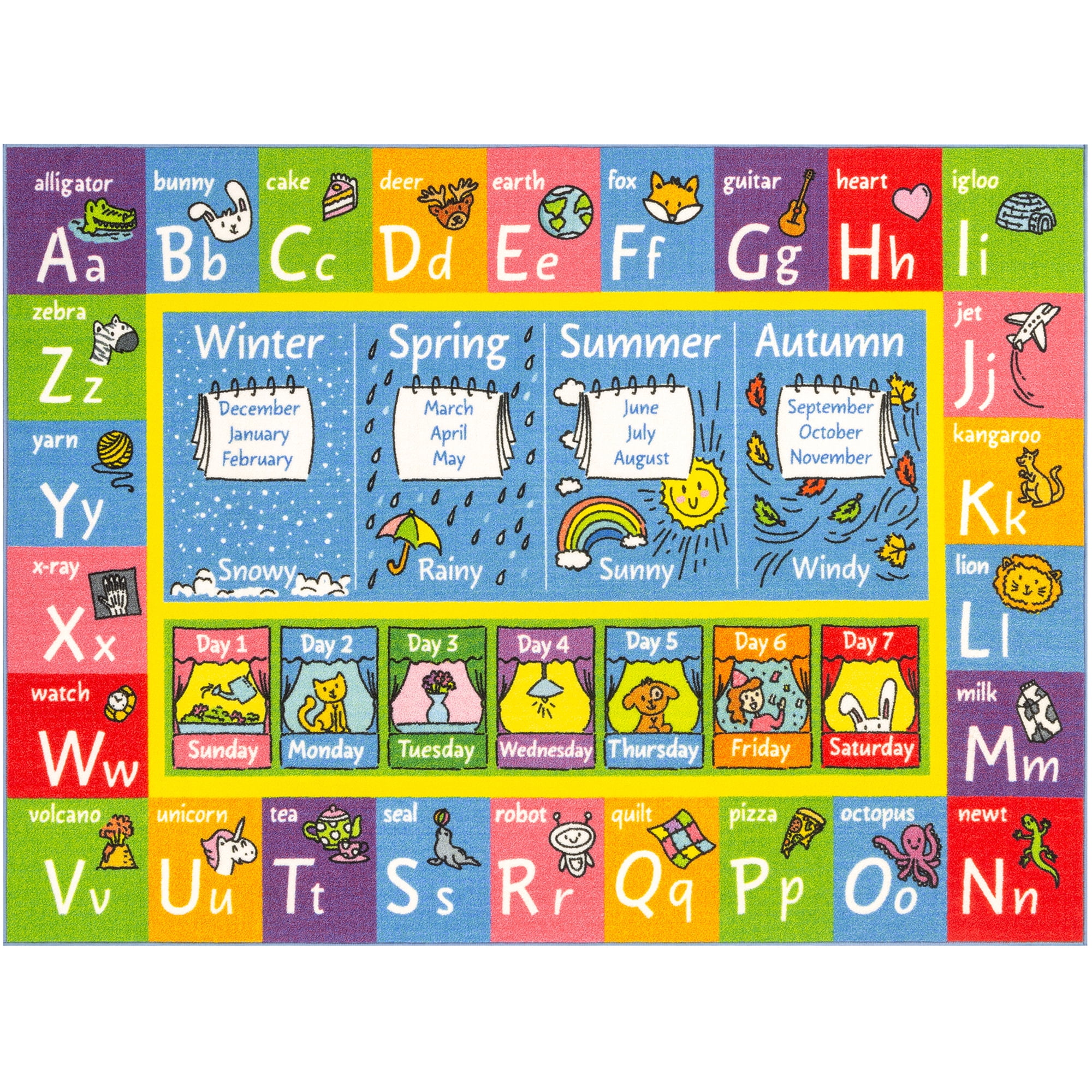 KC Cubs Playtime Collection ABC Seasons Months and Days of the Week Educational Rug 3'3" x 4'7"