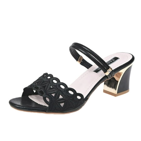 

Mortilo Fashion Summer Women Sandals Thick Heel Low Heel Double Strap Shiny Sequins Sexy PU sandals for Women Black