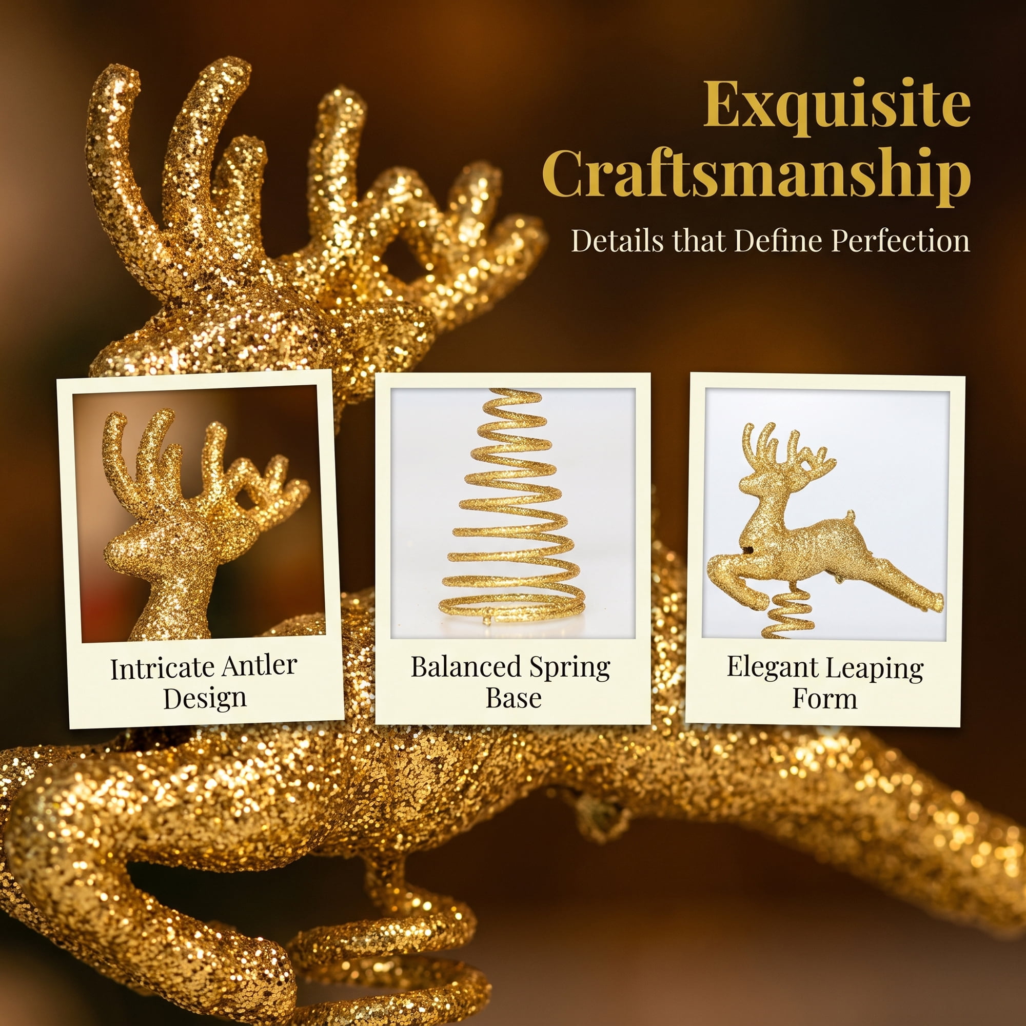 Unique Bargains Glittering Reindeer Herald Luxury Radiant Canopy Diadem Gold Deer 5.9"