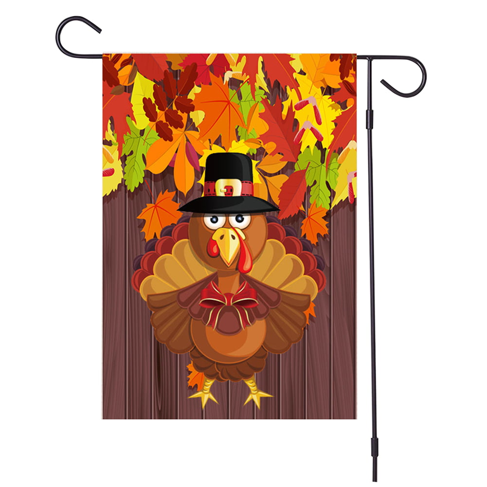 Autumn Thanksgiving Decor Party Yard Fall Harvest Turkey Pattern Garden Flag 