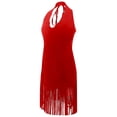 thumbnail image 6 of Karymi Wedding Guest Dresses for Women Solid Halter Mini Dress with Long Flowing Fringe, Deep V Neck Suede-Like Bodycon Side Slit Party Date Dress Easter Dress, 6 of 9