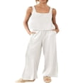 thumbnail image 1 of Women‘s 2 Piece Outfits Square Neck Cotton Tank Crop Top Wide Leg Pants Matching Lounge Set Tracksuit Pockets, 1 of 8