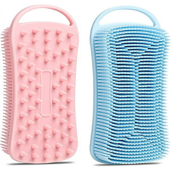 Jinsinto 2 Shower and Scalp Massager Shampoo Brush, Soft Silicone Loofah for Sensitive Skin(Blue,Pink)