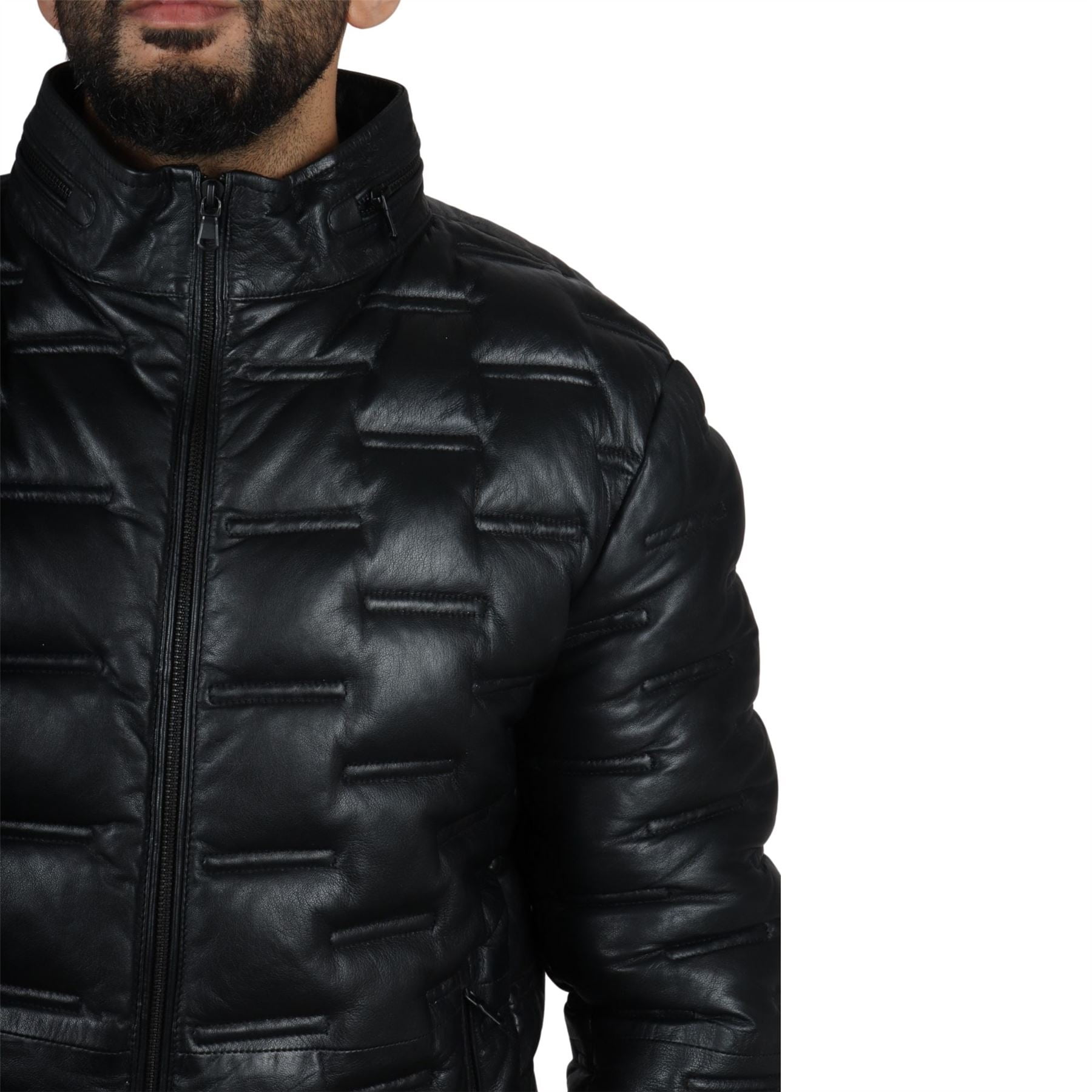 アウターその他 BADBLOOD BS leather puffer MA1 jacket black Men's Puffer Quilted Real Leather Waist Length Jacket