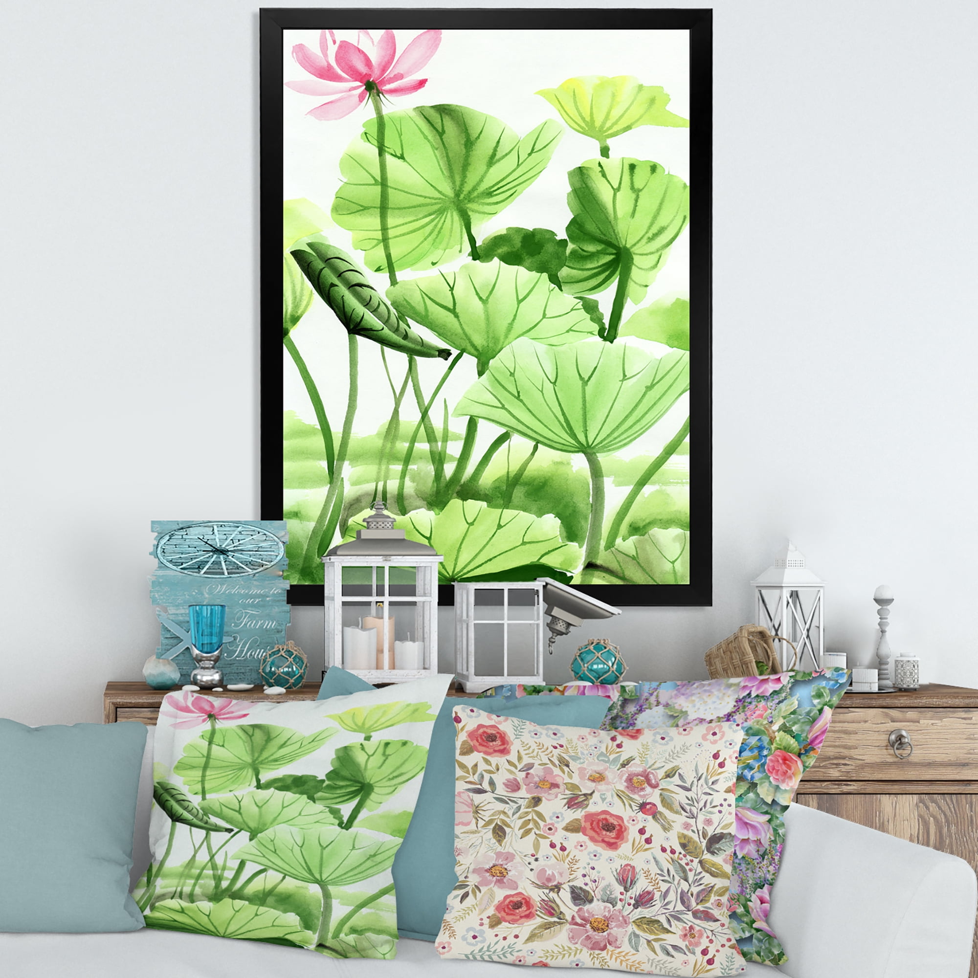 Designart 'Ancient Lotus Leaves In The Pond' Traditional Framed Art Print