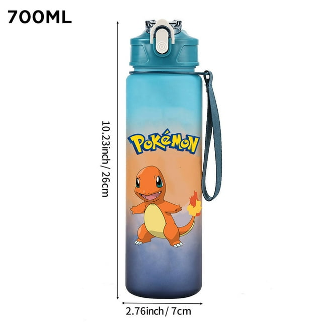 pokemon Gradient Color Water Cup, Simple Rope Lifting Space Student Scale Straw Sports Water Bottle High Aesthetic Value
