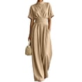 thumbnail image 2 of AJGRHE Women's Wide Leg Jumpsuits Summer Half Turtleneck Short Sleeve Wide Leg Jumpsuit Casual Solid Loose Long Pants Fashionable Piece Khaki S, 2 of 5