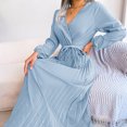 thumbnail image 6 of qafoshin Fall Pleated Dresses for Women V Neck Long Sleeve Midi Dress Waistband Classic Ruched Dress, 6 of 7