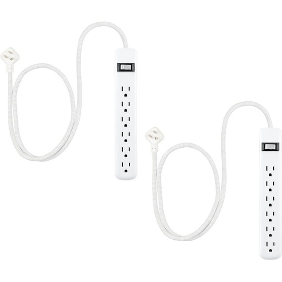 Protector contra sobretensiones Power Strip GE de 6 salidas, paquete de 2, cable de 60 cm