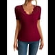 thumbnail image 2 of Camisetas de Corta con Cuello en V y Encaje para Mujer, Camisetas Básicas Ajustadas de Punto Acanalado, Estilo Informal de Verano para Negocios Vino Tinto XL, 2 of 10