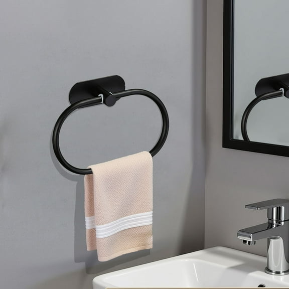 Cevemin 1Pcs Stainless Steels Towel Ring - No-Punch Adjustable Bathroom Towel Rack with Adhesive Mounting for Hotel Home Bathroom Decor in Black, Silver, Gold