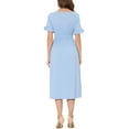 thumbnail image 3 of INSPIRE CHIC Robe d'Été pour Femme Col en V Boutonnée Manches Volantées Smockée Taille Haute Robe Midi S Bleu, 3 of 5