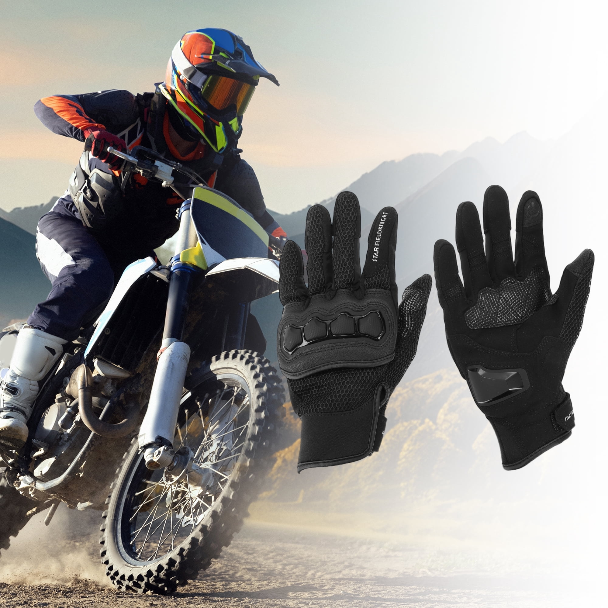 Unique Bargains S Motorcycle Gloves Breathable Full Finger Gloves Leather Outdoor Gloves Black 1 Pair