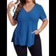 thumbnail image 2 of Blusas de Talla Grande para Mujer, Informales, con Cuello en V, Corta y Dobladillo Dividido, para Verano. Azul XXL, 2 of 8