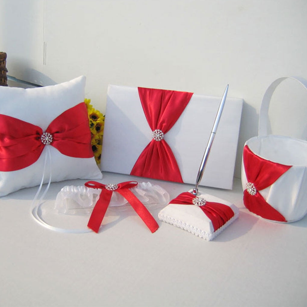 Bow Satin Wedding Ring Bearer Wedding Ring Rhinestone Pillow