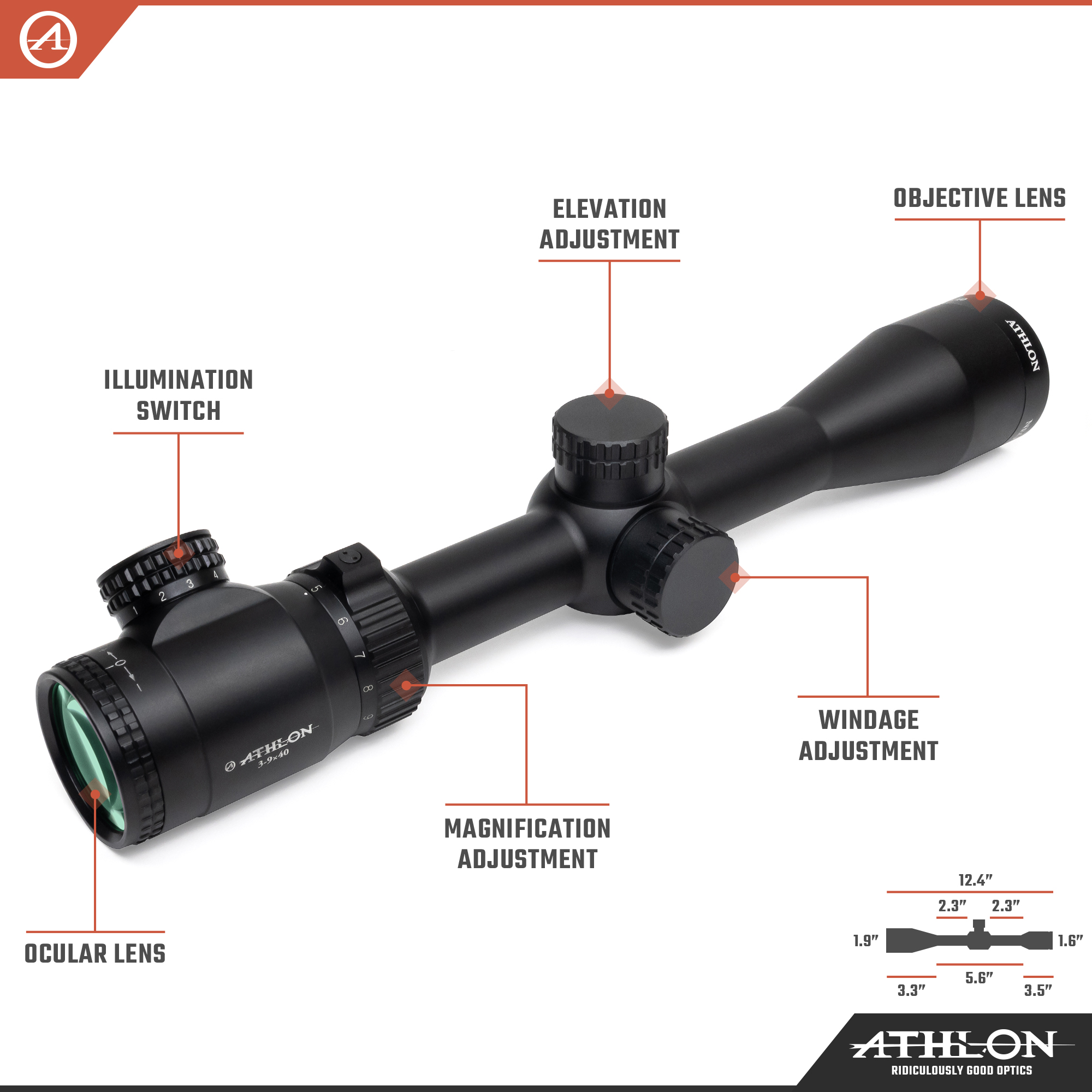 Athlon Optics Neos Rifle Scope 3-9x 40mm Illuminated BDC 500 Reticle Matte Black