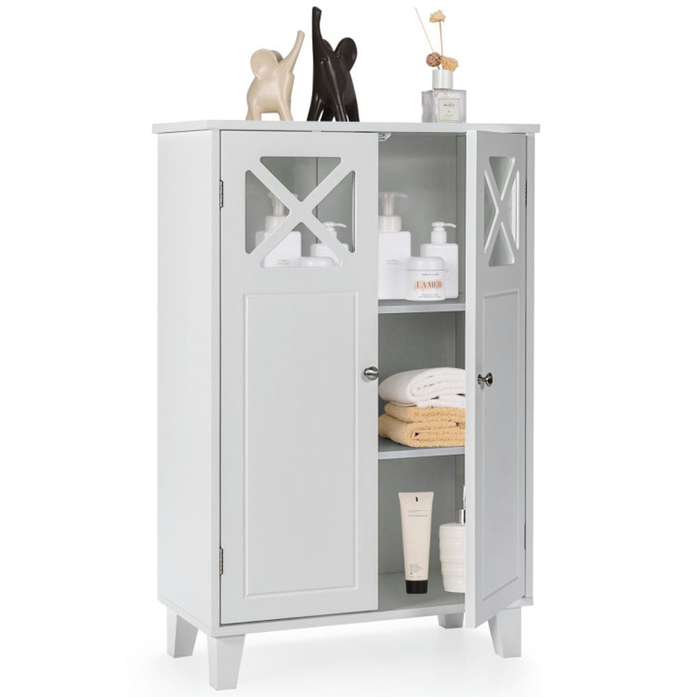 Finihen Bathroom Storage Cabinet, Bathroom Floor Cabinet, Wooden Freestanding Storage Cabinet with Visible Windows and 1 Adjustable Shelf, for Bathroom, Living Room, Bedroom, Kitchen, White Finihen Bathroom Storage Cabinet, Bathroom Floor Cabinet, Wooden Freestanding Storage Cabinet with Visible Windows and 1 Adjustable Shelf, for Bathroom, Living Room, Bedroom, Kitchen, White